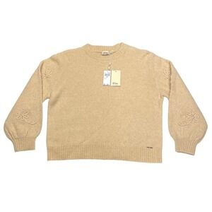 Elie Tahari Wool Alpaca Sweater XL Floral Embroidered Luxury Cozy Minimalist NWT